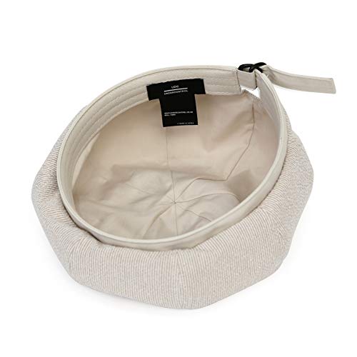 Undercontrol French Artist Casual Adjustbale D Ring Strap Military Seersusker Logo Beret Hat Unisex Hunting Newsboy Cap (Stripe Ivory(Seersucker)) #TOP4