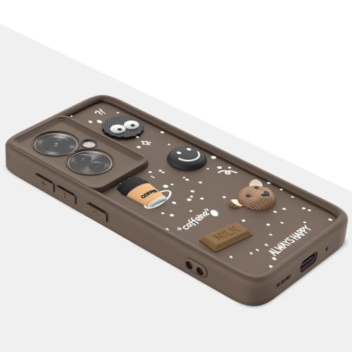Image of Bintage Cute Fun Taddy Cartoon 3D Ball Bear Milk Donut Coffee Cup Silicon Case Full Body & Camera Protection Back Cover Compatible for Oppo F25 Pro 5G - Brown