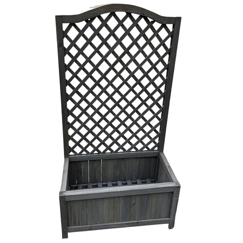 Grey Rectangular Wooden Planter With Lattice For Vines Garden Climbing Flower Plant Pot Box Garden...