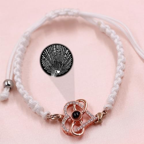 Image of 100 Languages I Love You Bracelet Necklace Heart Projection Bracelets Adjustable Braided Rope Friendship Love Gifts for Mom Best Friends