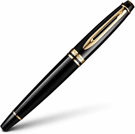 Waterman Expert Gold Trim Fountain Pen, Medium Nib (Black)