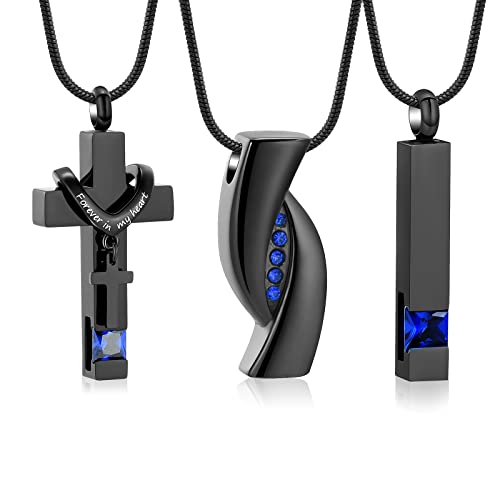 Hearbeingt 3 Pack Cremation Jewelry Urn Necklace for Ashes for Women Men, Cross Infinity Bar Urn Pendants for Human Ashes Adult Memorial Lockets Ash Jewelry
