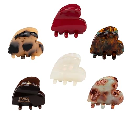 Small Hair Clips 1.4 Heart Acetate Hair Claw Clips Strong Hold Nonslip Half-Up Jaw Clip Hair Accessories Birthday Thanksgiving Christmas Gift for Women Girls Mother Daughter Thin Thick(6 PCS)