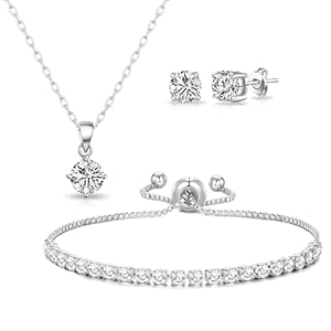 Philip Jones Silver Plated Solitaire Friendship Set Created with Zircondia® Crystals