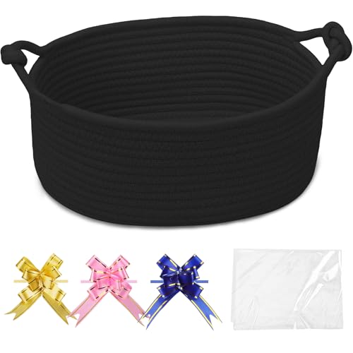 Image of COMSE Small Gift Basket Empty with Bag & Ribbons, Solid Black