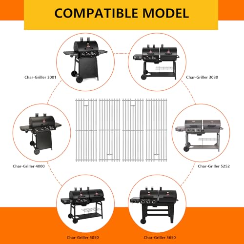 Image of CANDANA Cooking Grates for Char Griller, Stainless Steel Grill Grids Stainless Steel Grill Rack 2121 2123 2222 2828 3001 3030 3725 4000 5050 5252 5650 9020