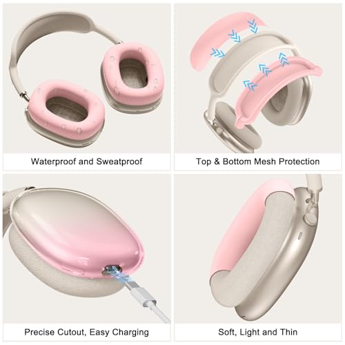 Image of Silicone Case Cover for AirPods Max 2, Clear Gradient Soft TPU Ear Cups Cover /Ear Pad Case Cover /Headband Cover for AirPods Max 2 /1 (2026 /2024 /2020), Transparent Accessories for Apple AirPod Max, Pink