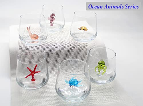 Hegusun 3D Drinking Glass Cup With Cute Animal Figurine Inside, Hand Blown Glass Sehorse Figure Inside Mug, Stemless Glass For Wine, Water, Milk, Beverages, 12Oz(Seahorse) #TOP2