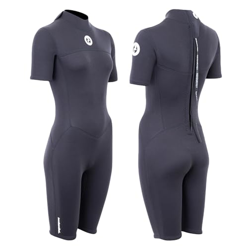 Two Bare Feet Women's Thunderclap 2.5mm Summer Shorty Neoprene Wetsuit - Ideal for Surfing, Swimming & Watersports - Lightweight, Flexible & Durable Design (Small, Black)