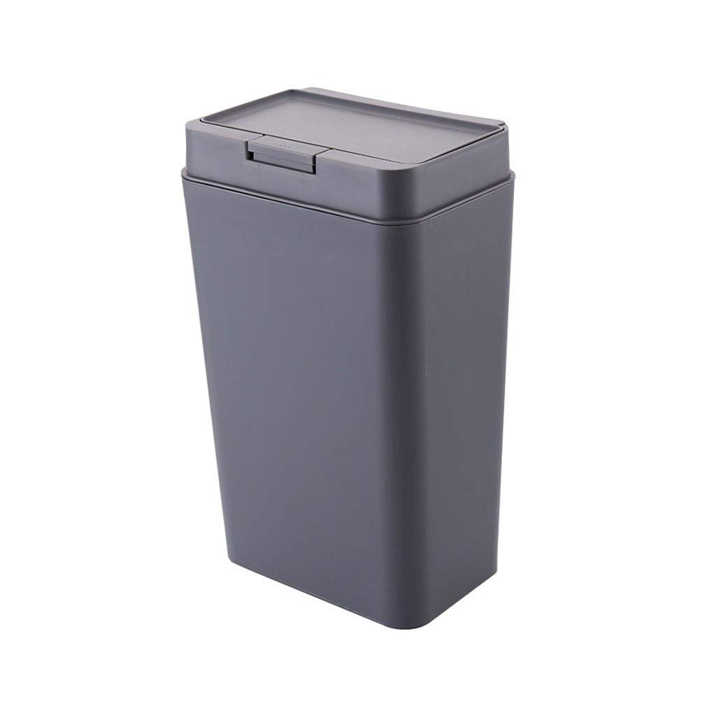 Dustbins Slim Trash Can Rectangular Plastic Trash Can Wastebasket with Press Type Lid for Home Kitchen Bathroom Office Garbage Can 12L Waste Recycling (Color : Khaki Size : 12L) (Grey 12L)