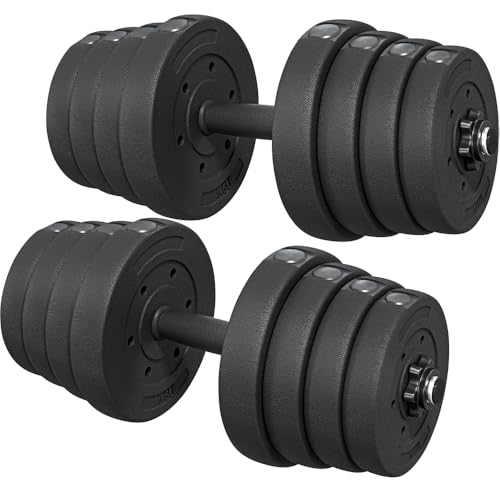 Yaheetech Set 2 Manubri Palestra Casa 16 Piastre Diversi Pesi Coppia Manubrio Regolabile 30 KG Nero