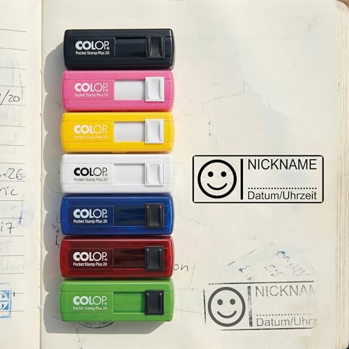 Dekolando Geocachingstämpel smiley 35 x 13 mm – personlig fickstämpel – stämpel personlig för geocaching-utrustning, geocache loggbok och personlig namnstämpel