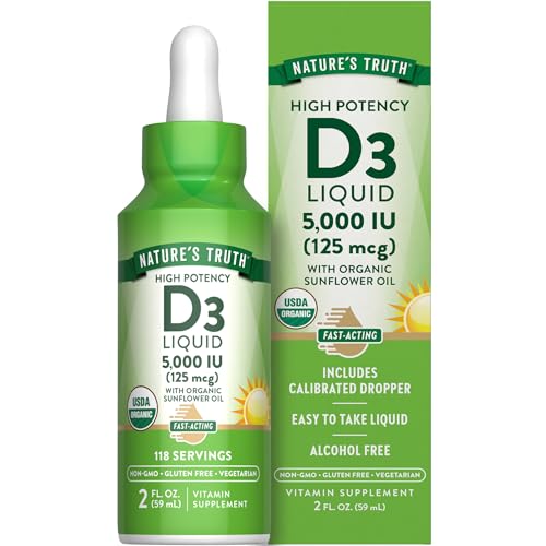 Nature's Truth Vitamin D3 Liquid | 5000 IU | 2 fl oz | Non-GMO and Gluten Free Supplement