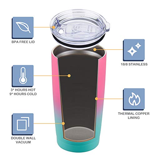 CIVAGO 20oz Insulated Stainless Steel Tumbler, Coffee Tumbler with Lid and Straw, Double Wall Vacuum Travel Coffee Mug, Powder Coated Tumbler Cup (Gradient Sorbet,12)
