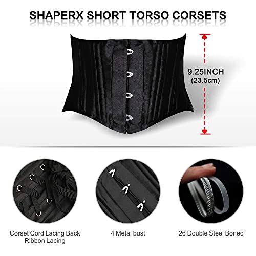 Camellias 26 Steel Boned Corset Short Torso Heavy Duty Waist Training Cincher Black Medium #TOP3