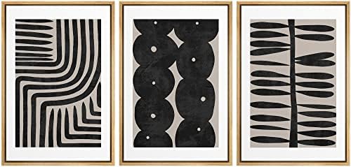 SIGNLEADER Framed Canvas Print Wall Art Set Geometric Black Paint...