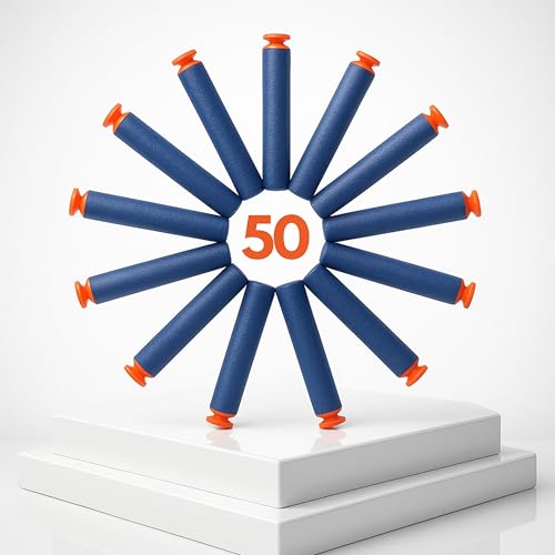 Image of Storio 50 Pack Soft Foam Refill Darts - Hollow, Sticky‑Safe Bullets for All Blasters - Universal Size, Refill Pack for Bullet Gun Toy- Blue Colour