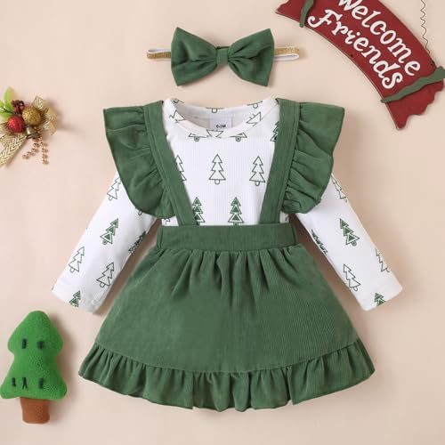 Willow Dance Newborn Baby Girl Clothes Toddler Long Sleeve Christmas Romper Top Ruffle Skirt Overall Dress and Headband2