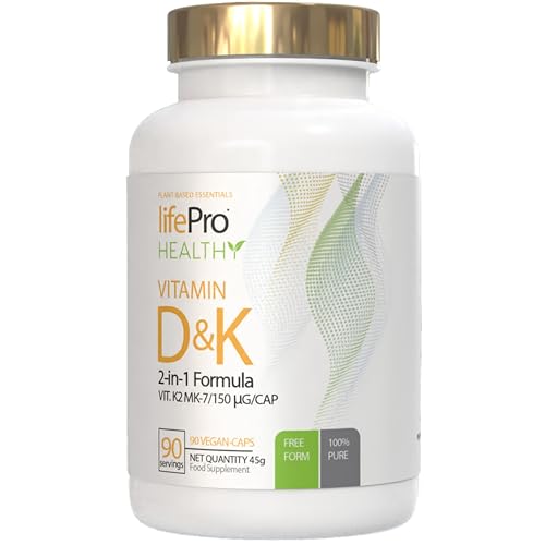 Life Pro Vitamina D3 + K2 MK7 90 Capsulas, Vitamina D y Vitamina K2 en Alta Dosis para Huesos Fuertes, Músculos y Sistema Inmunológico, Cápsulas Veganas sin Aditivos, Calidad Garantizada