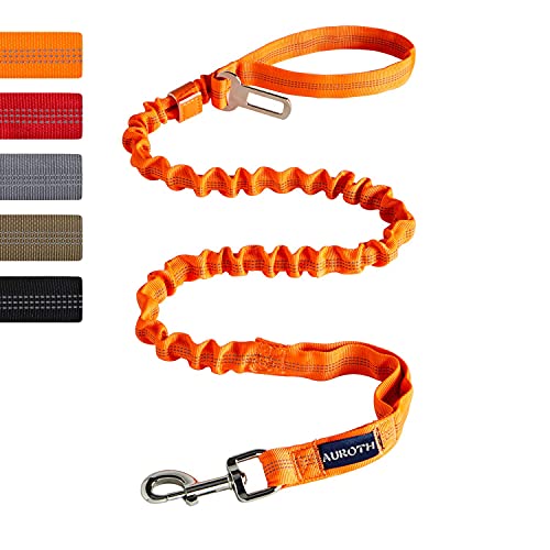 AUROTH Large Dog Leash - Heavy Duty Bungee, No Pull, Orange 6FT, 2 Padded Handles