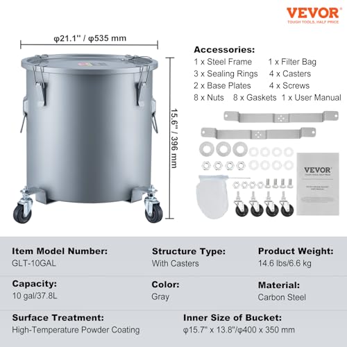 VEVOR Fryer Grease Bucket, Coated Carbon Steel Oil Filter Pot with Caster Base, Oil Disposal Caddy with 82 LBS Capacity, Transport Container with Lid Lock Clip Nylon Filter Bag, Silver by VEVOR - Image 7