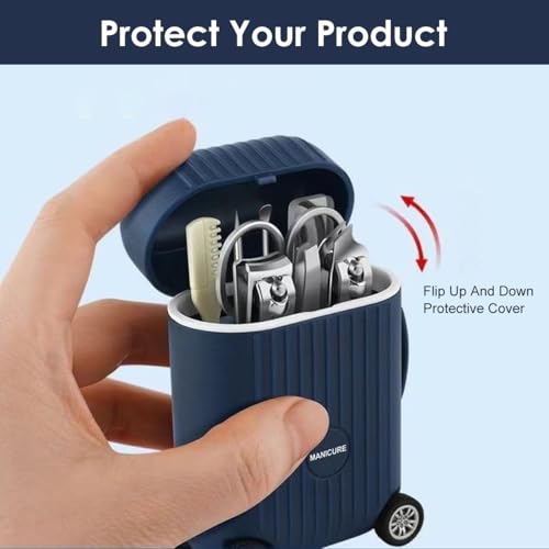 Image of MAYCREATE Set of 8 Nail Clippers Ear Cleaning Kit with Suitcase-inspired Storage Case, Stainless Steel Personal Grooming Kit Manicure Gift Set