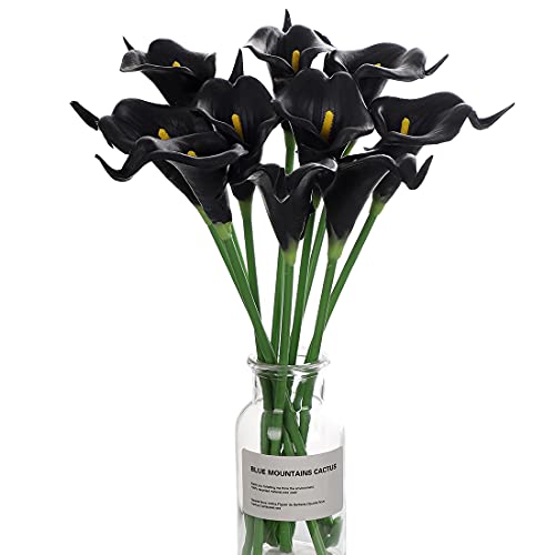 huaao 12 pcs Calla Lily Fleurs Artificielle Noir en Latex Bouquets Réaliste de pour la Mariée De Mariage hôtel Maison Jardin Décoration Tables Baptême,...