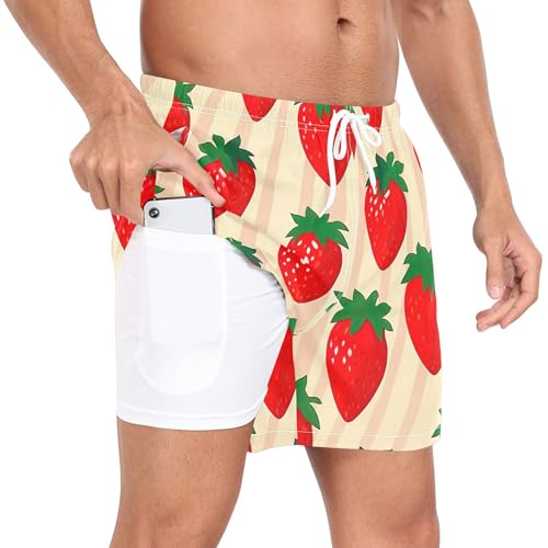 xigua Strawberry Pattern Mens Swim Trunks with Liner, 5 inch Quick Dry Mens Boardshorts for Beach2