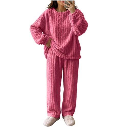Pijama Termica Mujer Flannel Pajamas for Women Set Winter Fleece Fluffy 2 Piece Lounge Pjs Sets Sleepwear Women's Flannel Pajamas Capsule Wardrobe 2026 Sets Pijamadas para Mujer Hot Pink Free Size - image 1