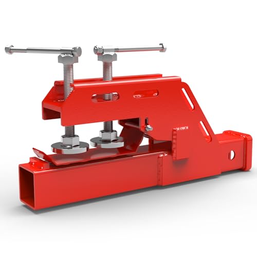 Upgraded Red Clamp on Tractor Bucket Hitch Receiver 2 Receiver Adapter with Non-Slip Twin Round Pads Clamp-on Trailer Hitch for Tractor Buckets Heavy-Duty Bucket Trailer Attachment