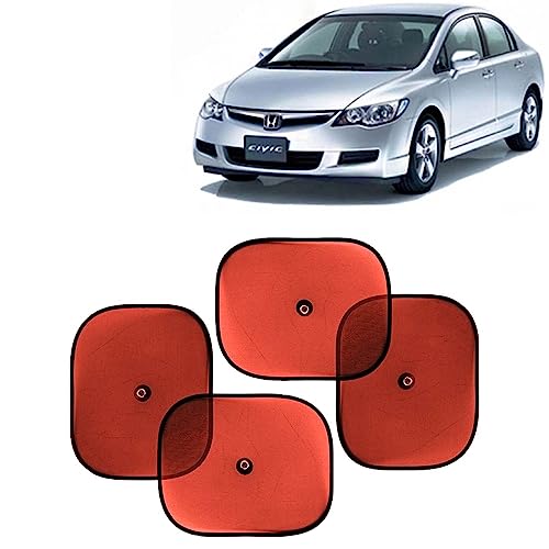 Image of KINGSWAY Car Window Curtain Sticky Sun Shades Compatible with Honda Civic, (Year 2006-2015), Universal Fit Sunshades for Side Window, Rear Window, Red Color, 4 Pieces
