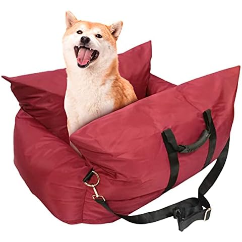 PLKO Dog Car Seat Pet Booster,for Small and Medium Dogs Cats,Front & Back Protection with Safety Belt,Fully Detachable and Washable, Travel Dog Bed with Carrier Handles,Wine red Cover