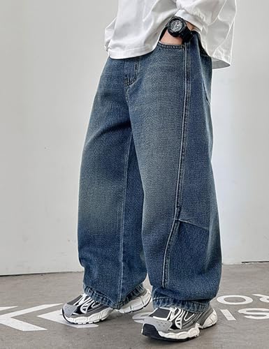 Boys Baggy Jeans Straight Wide Leg Demin Pants Boys Jeans Size 8-14 Years3