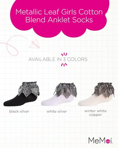 MeMoi Metallic Leaf Girls Cotton Blend Anklet Socks2