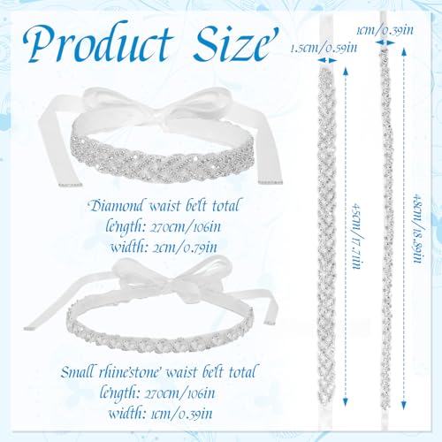 2pcs Bridal Rhinestone Wedding Waist Belt for Women Silver Bling Belt Bridal Wedding Bridesmaid Dresses Handmade Crystal Ribbon Belt Waist Accessories2