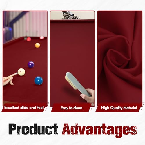 iEsstros 8 ft Pool Table Felt and Bumper Kit for Billiard Cloth with Pool Table Bumpers and Cushions Facing, 6 Pcs Cloth Strips and Staple Remover-Red - Thumbnail 4