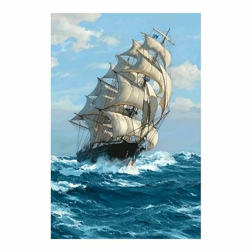 Lienzos de barco de vela y olas del océano TERUEA para decoración de salón moderno, azul, 40x60cm