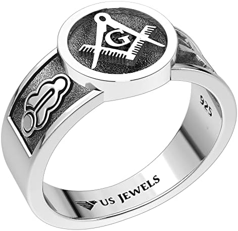 US Jewels Men's 0.925 Sterling Silver Blue Lodge Masonic Ring, Size 9