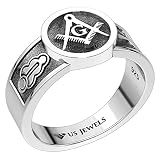 US Jewels Men's 0.925 Sterling Silver Blue Lodge Masonic Ring, Size 9