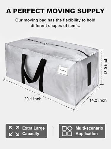 Image of HOMESURE Supports 200lbs Heavy Duty Moving Bags - Strong Zipper & Wrap-Around Handles - Water-Resistant Storage Totes, Durable Alternative to Moving Boxes - 12 Pack - Light Silver