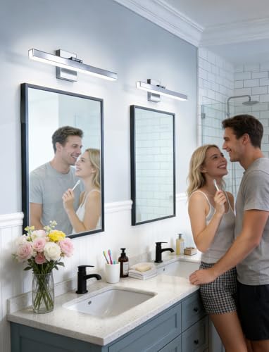 Image of IZORRO Modern Bathroom Vanity Light 16 inch, Rotatable, 12W Dimmable Led Bathroom Light Fixture Over Mirror, Chrome Vanity Light Bar (Cool White 6000K)