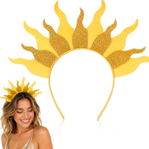 JazSwirl Sun Headband Sunshine Headband Gold Yellow Glitter Sun Hair Headband Costume Accessory for Party Festival Birthday Baby Shower Summer Theme Photo Prop