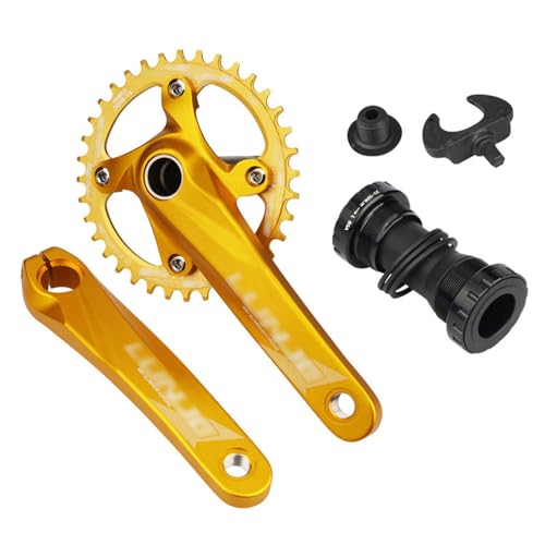 SHOUCAN Bicycle Crank Set, Bike 170Mm Square Crankset with 104 BCD 38T Chainring, Aluminum Alloy MTB Crank Narrow Wide CNC Round Chainring Bolts,Gold
