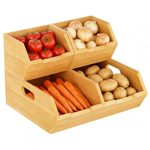 Bambition Bamboo Pantry Storage Bins for Vegetables, Potato and Onion