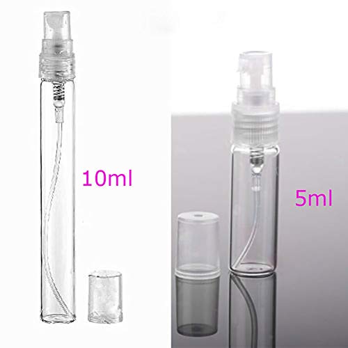 5ml 10ml vacío Perfume Vidrio Claro Aerosol Botella Mini Recargable Viaje Niebla cosmético contenedor Maquillaje Agua atomizador atomizador líquido Spray dispensador portátil (2 Paquetes)