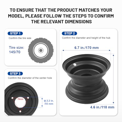 Newsmarts Unil 6 Inch 145/70-6 Steel Wheel Rim Replacement Fits for GO Kart Off-Road Dirt Bike - Thumbnail 2