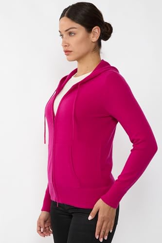 Image of JENNIE LIU Women's 100% Pure Cashmere Long Sleeve Zip Hoodie Cardigan Sweater