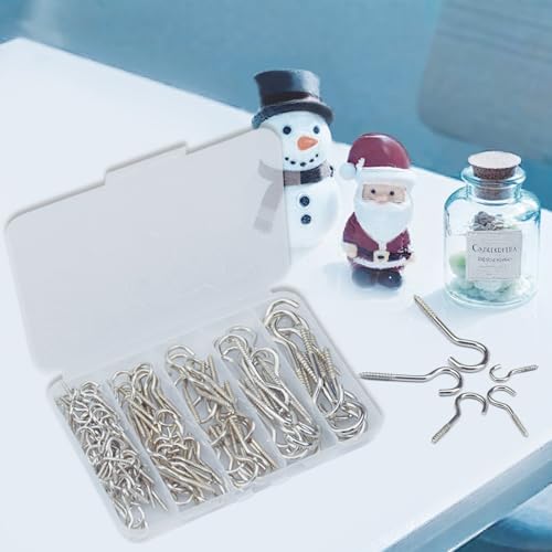 BJUTYEU 125 Pieces of Screw Cup Hook Set 5 Sizes Ceiling Small Hooks Wardrobe Decoration Hanging Accessories for Hanging Outdoor or Indoor use (0.98" 1.41" 1.57" 1.96" 2.36") (Silver) - Image 3