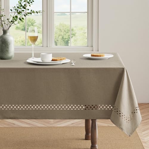 MIULEE Khaki Rectangle Linen Polyester Tablecloth with Decorative Cutouts Waterproof Stain Resistant & Shrink-Proof Table Cloth 52x70 inch Farmhouse Style for Dining Wedding Party and Outdoor Picnics by MIULEE - Used condition - Image 2