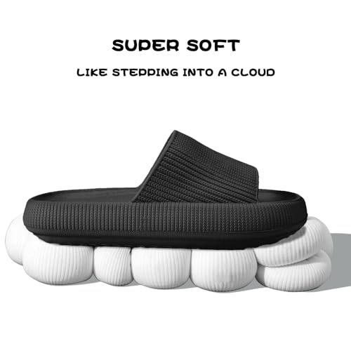 Foto von Calish Badeschuhe Herren Damen Cozislides Original Slippers Cloudyzz Schlappen Wolke Rutschfeste Badelatschen Hausschuhe Sommer Pantoletten Badeschlappen Flip Flops Indoor/Outdoor, Schwarz, 38-39 EU